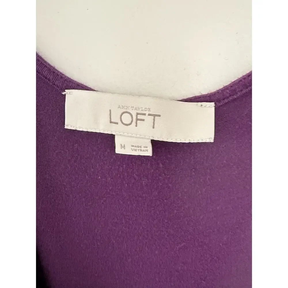 LOFT Purple Ruffle Strappy‎ Sleeveless Scoop Neck Knee Length A-Line Dress M